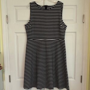 Talbots Chic Black and White Striped Midi Dress